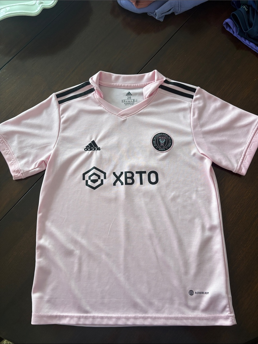 adidas Pink Youth Soccer Jersey with Black Accents Messi